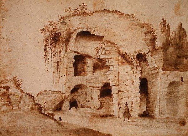 Ruin on the Palatine (muste ja pesu paperille) tekijältä Claude Lorrain