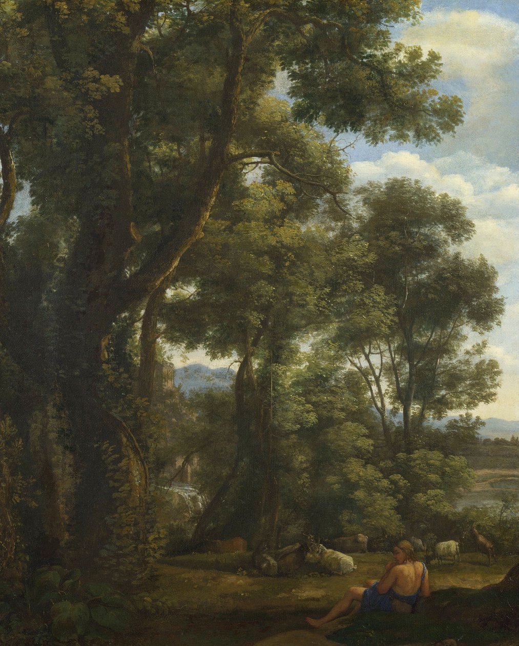 "Maisema, jossa vuohipaimen ja vuohien kanssa" (Maisema, jossa on vuohipaimen ja vuohet) Claude Lorrainin (1600-1682) maalaus noin 1637 Öljy kankaalle Koko 52x42 cm National Gallery, Lontoo tekijältä Claude Lorrain