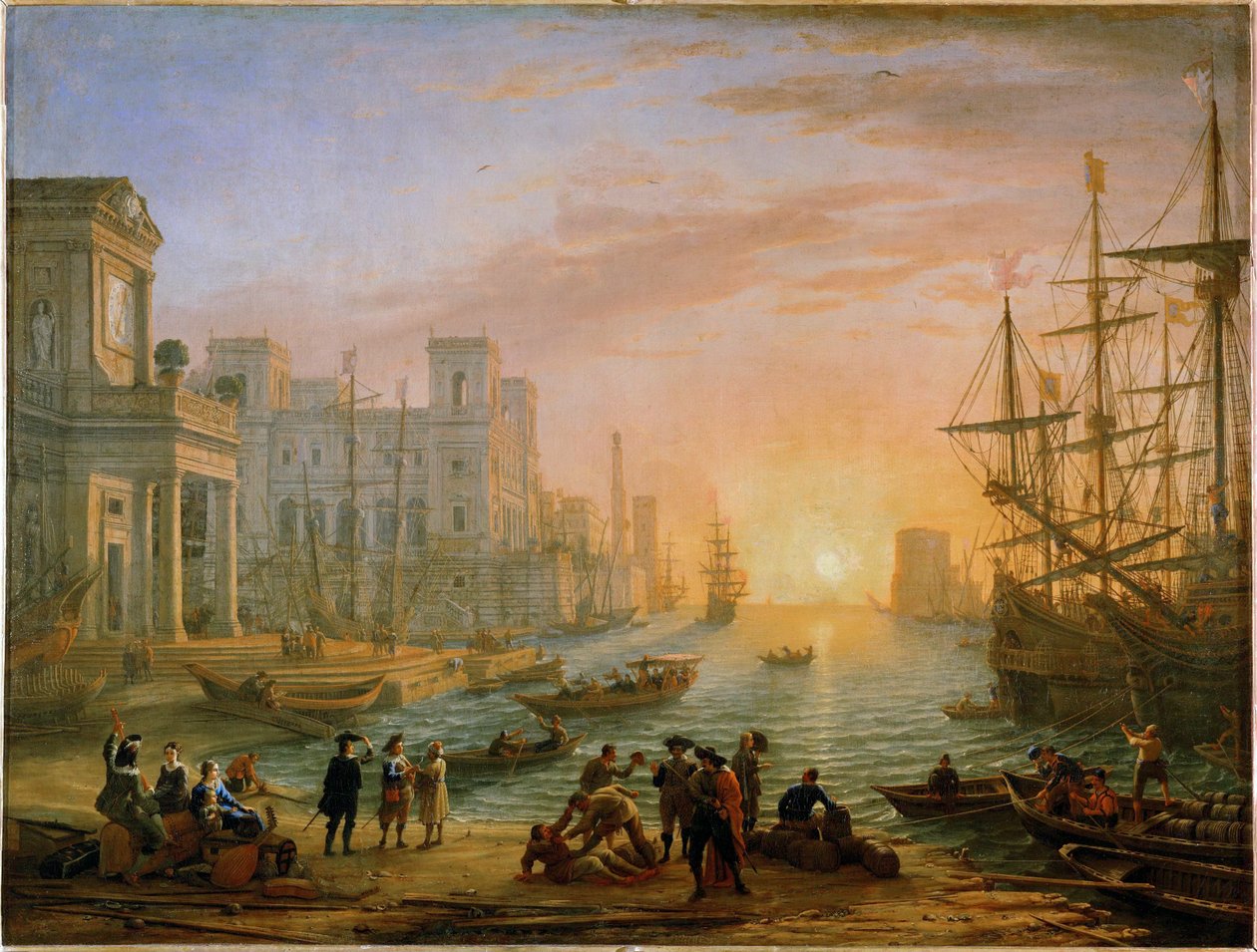 Merisatama, laskeva aurinko ... tekijältä Claude Lorrain (1600 82)
