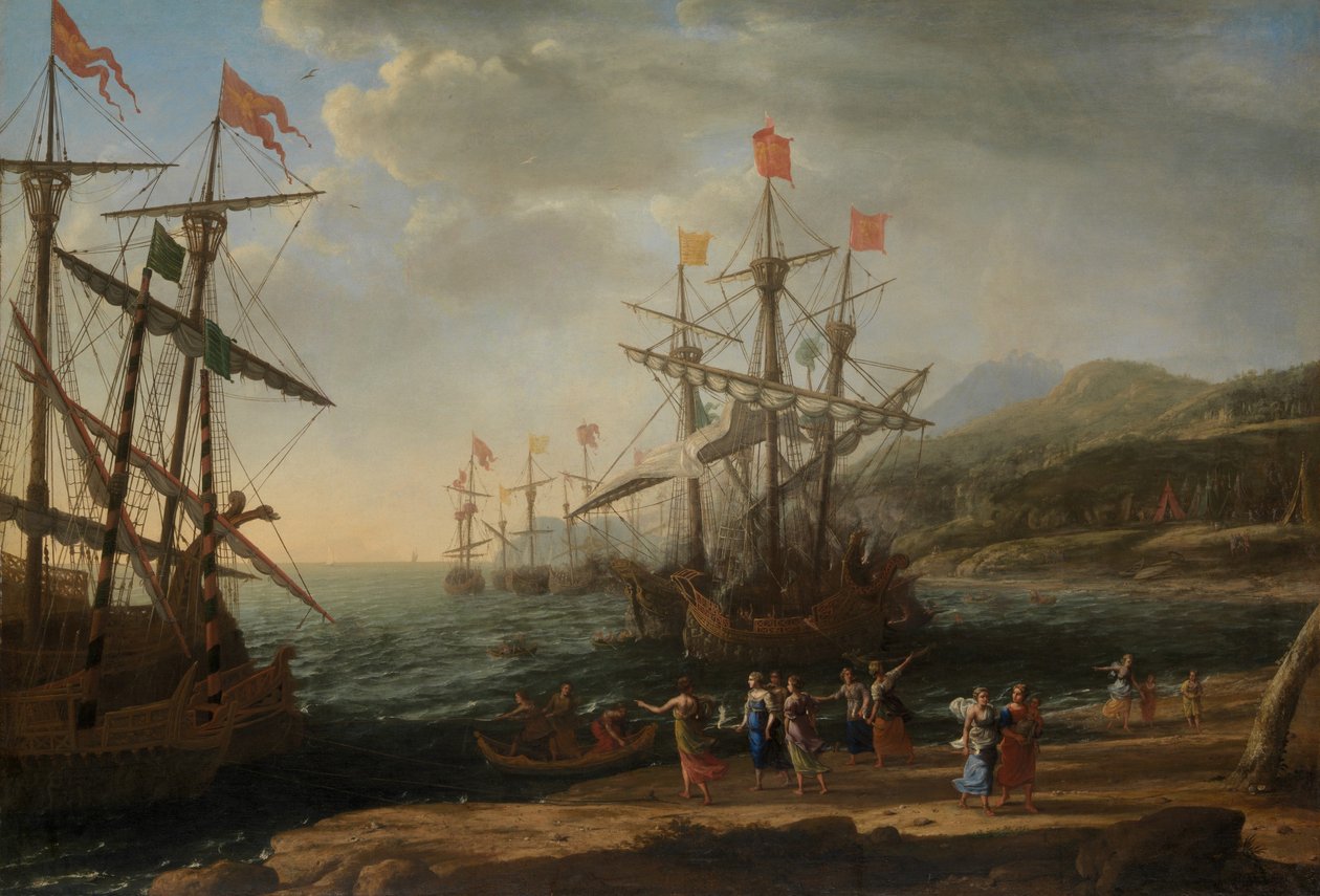 Troijalaiset naiset sytyttävät laivastonsa, n. 1643 (öljy kankaalle) tekijältä Claude Lorrain
