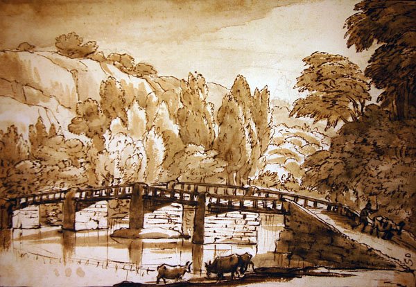Metsämaisema (kynä ja muste ja pesu paperille) tekijältä Claude Lorrain