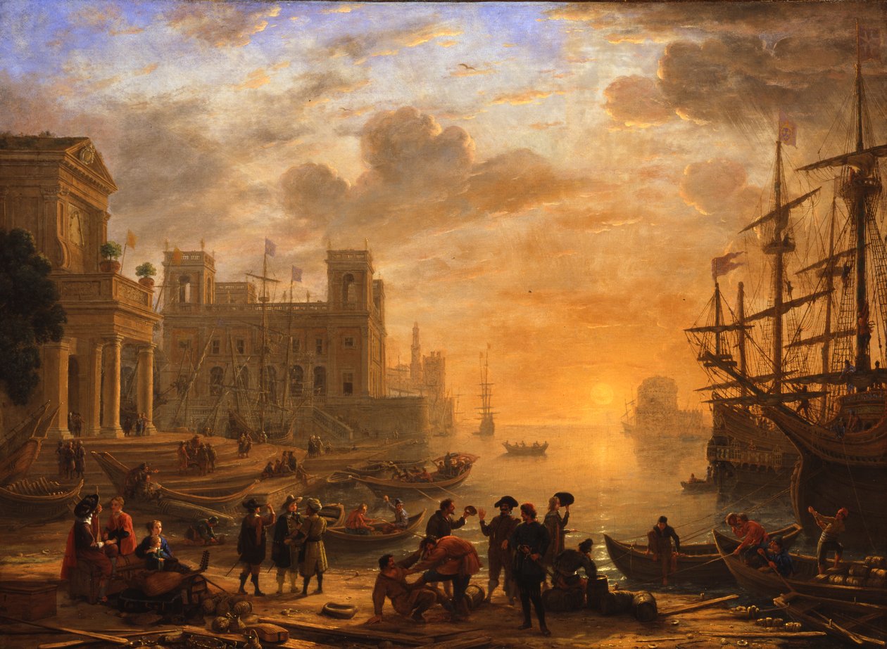 Satamamaisema auringonlaskun aikaan tekijältä Claude Lorrain