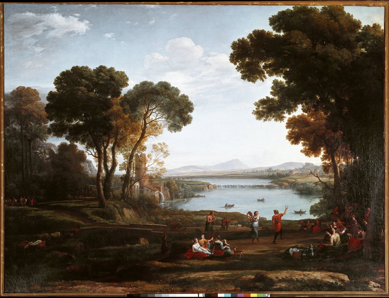 Maisema tanssivilla hahmoilla (öljy kankaalle tekijältä Claude Lorrain