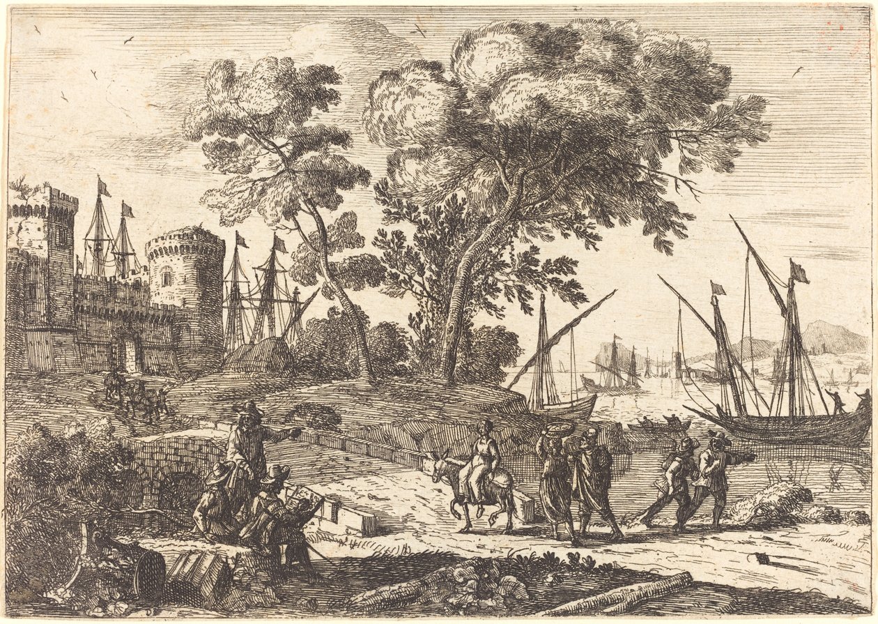 Rannikkokohtaus taiteilijan kanssa (Le dessinateur) tekijältä Claude Lorrain