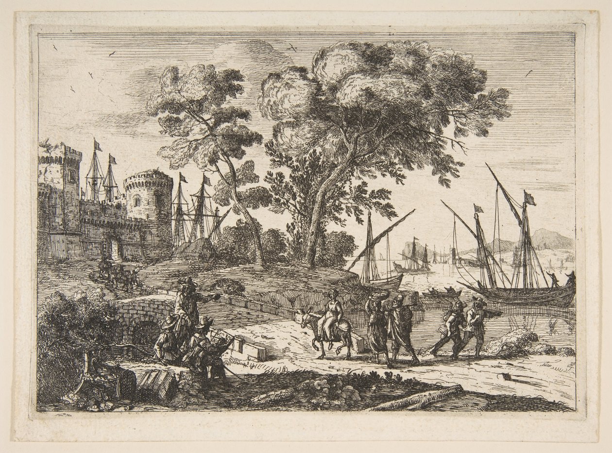 Rannikkokohtaus taiteilijan kanssa, n. 1638-41. tekijältä Claude Lorrain