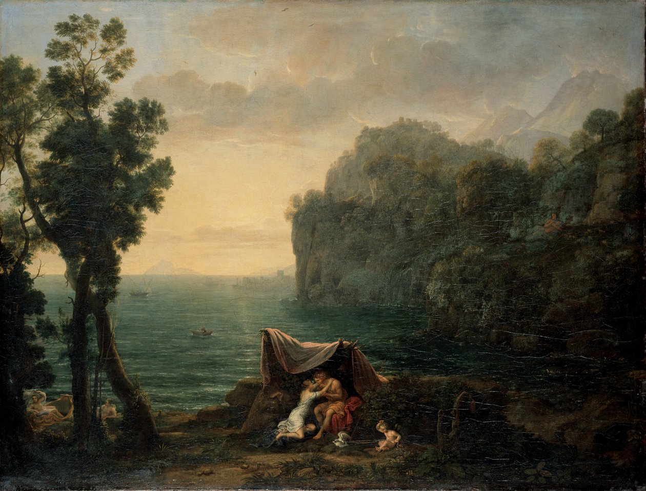 Rannikkomaisema, jossa esiintyvät Acis ja Galatea tekijältä Claude Lorrain