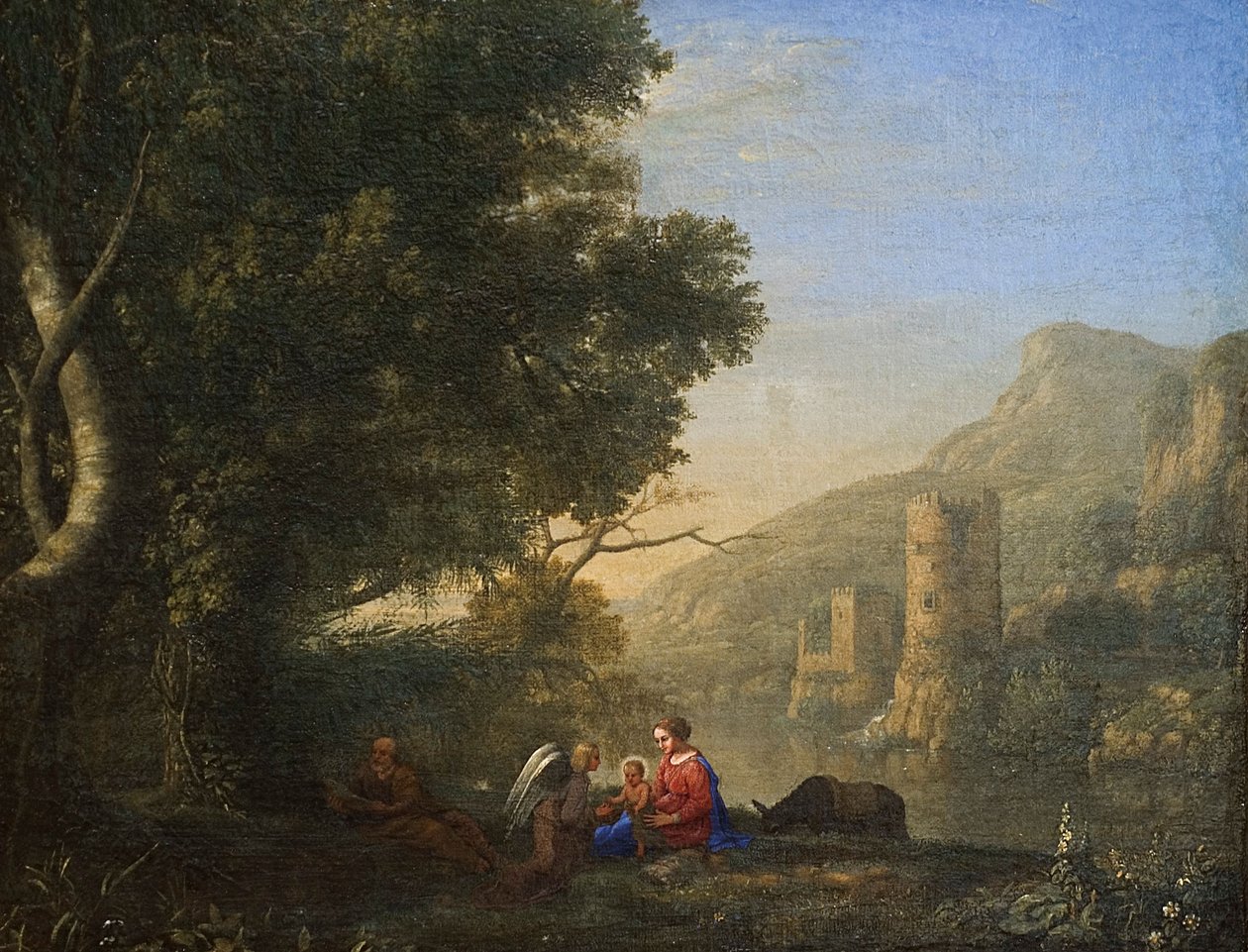 French: Paysage avec le repos pendant la fuite en Egypte (Maisema ja lepo Egyptin-lennon aikana) tekijältä Claude Lorrain