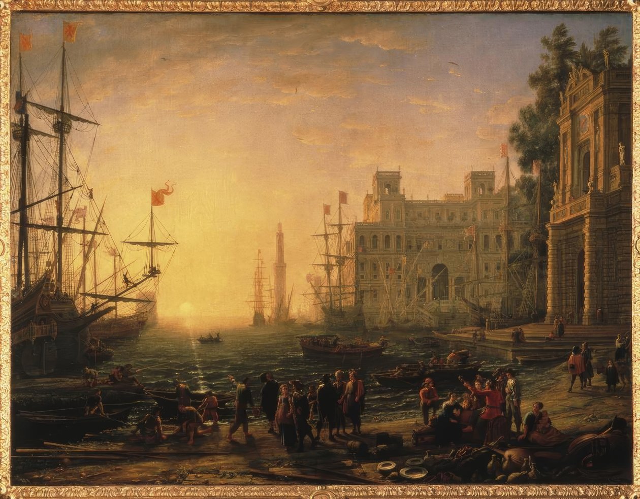 Ideale Hafenansicht mit der Villa Medici tekijältä Claude Lorrain