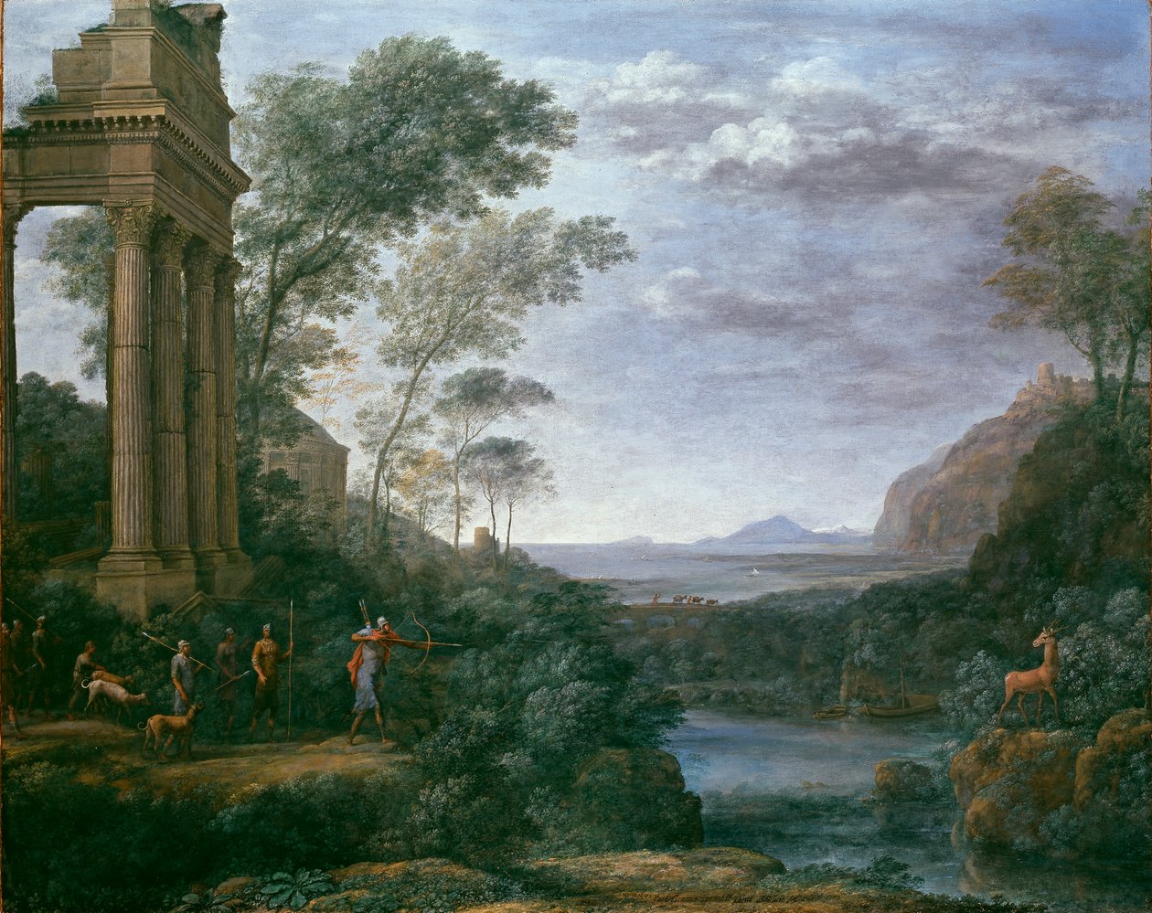 Maisema, jossa Ascanius ampuu Sylvian polttaria, 1681-1682 tekijältä Claude Lorrain