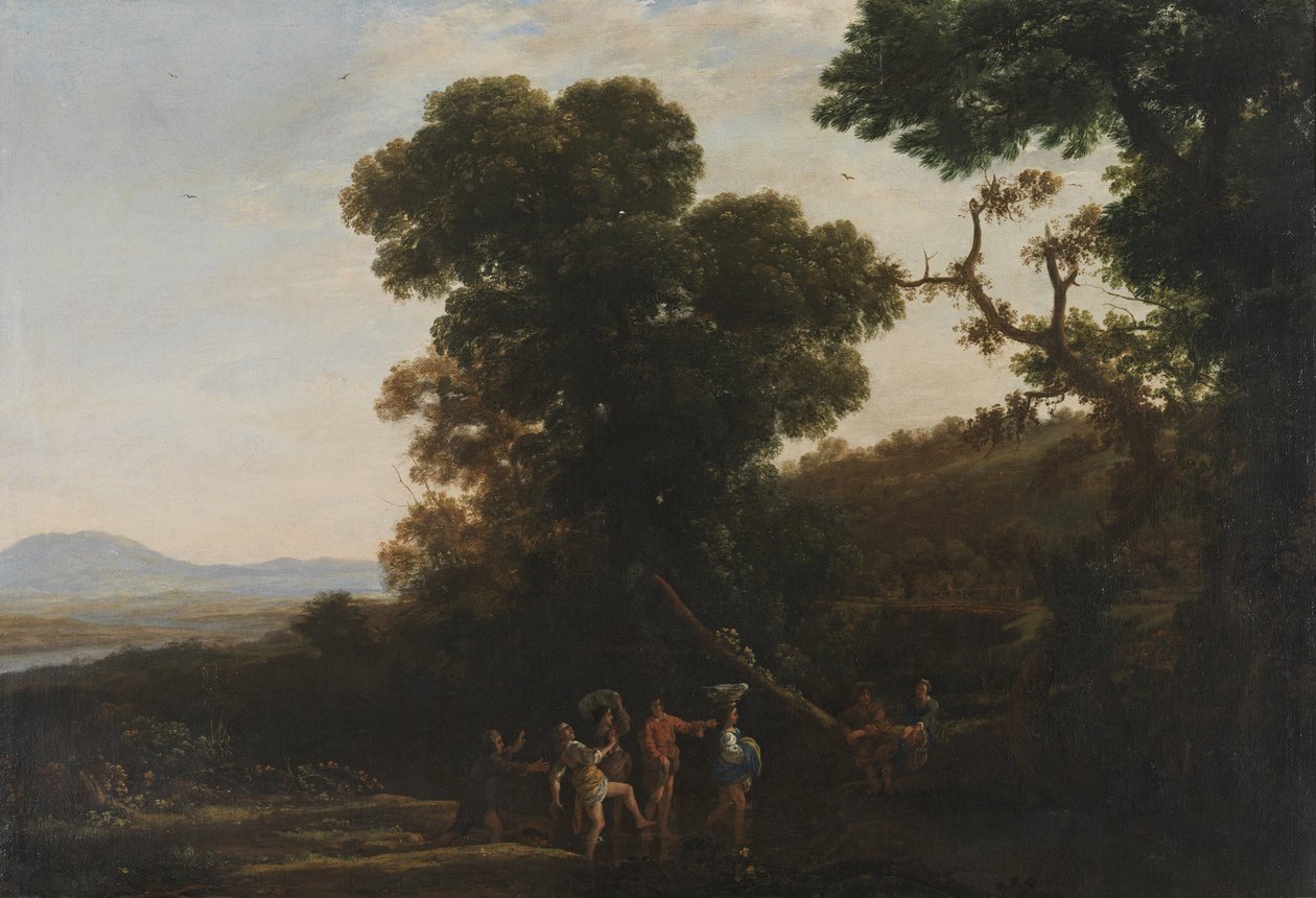 Maisema, jossa hahmot kahlaavat puron läpi, 1636-1637 tekijältä Claude Lorrain