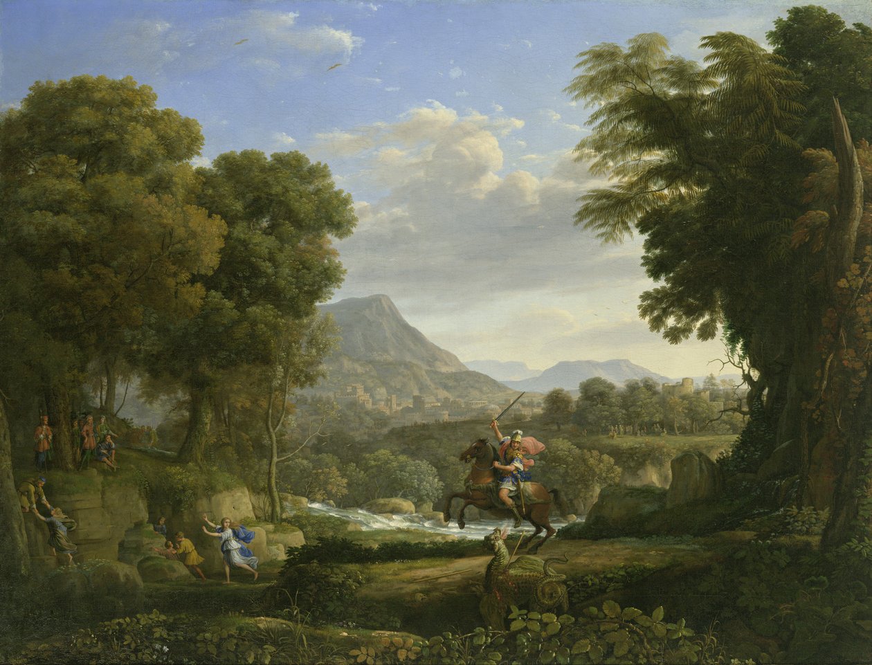 Maisema Pyhän Yrjön ja lohikäärmeen kanssa tekijältä Claude Lorrain