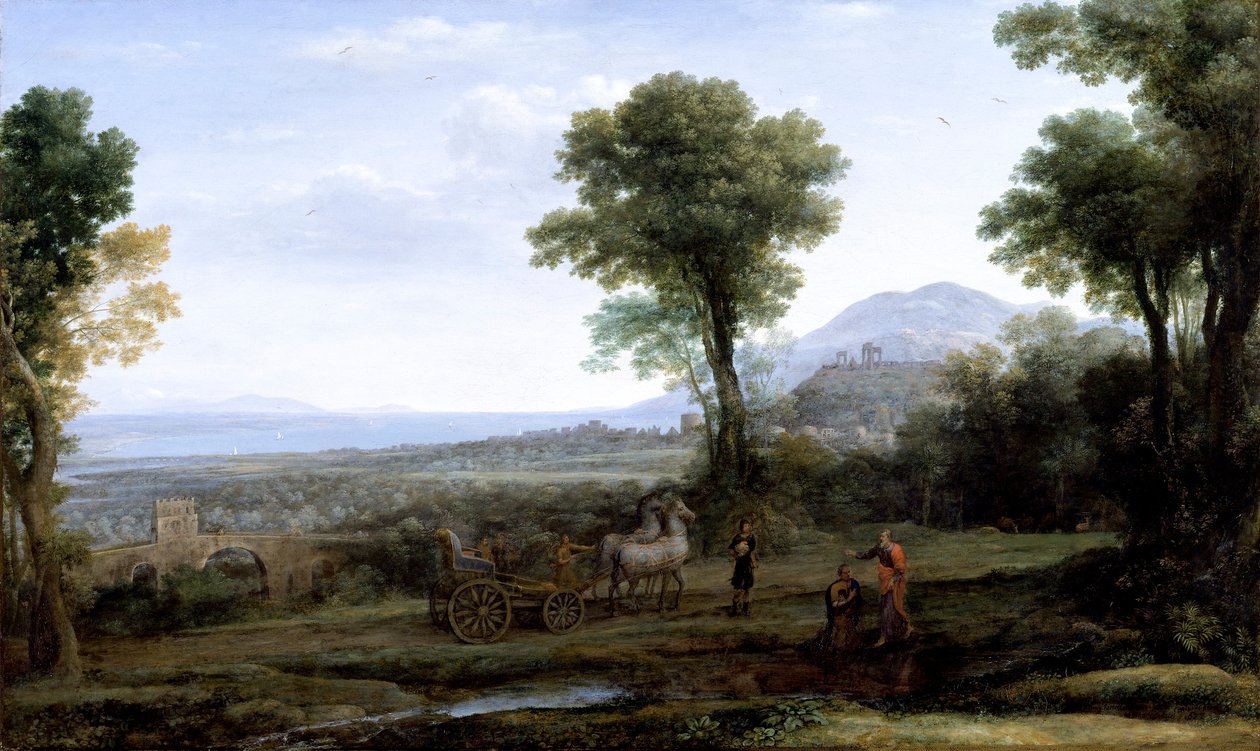 "Maisema, jossa Pyhä Filippus kastaa eunukkia", 1678 tekijältä Claude Lorrain