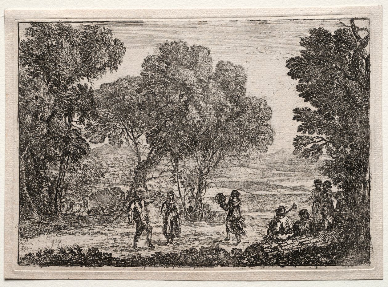 Maisema maalaistanssin pikkulautasen kanssa, c. 1637. tekijältä Claude Lorrain