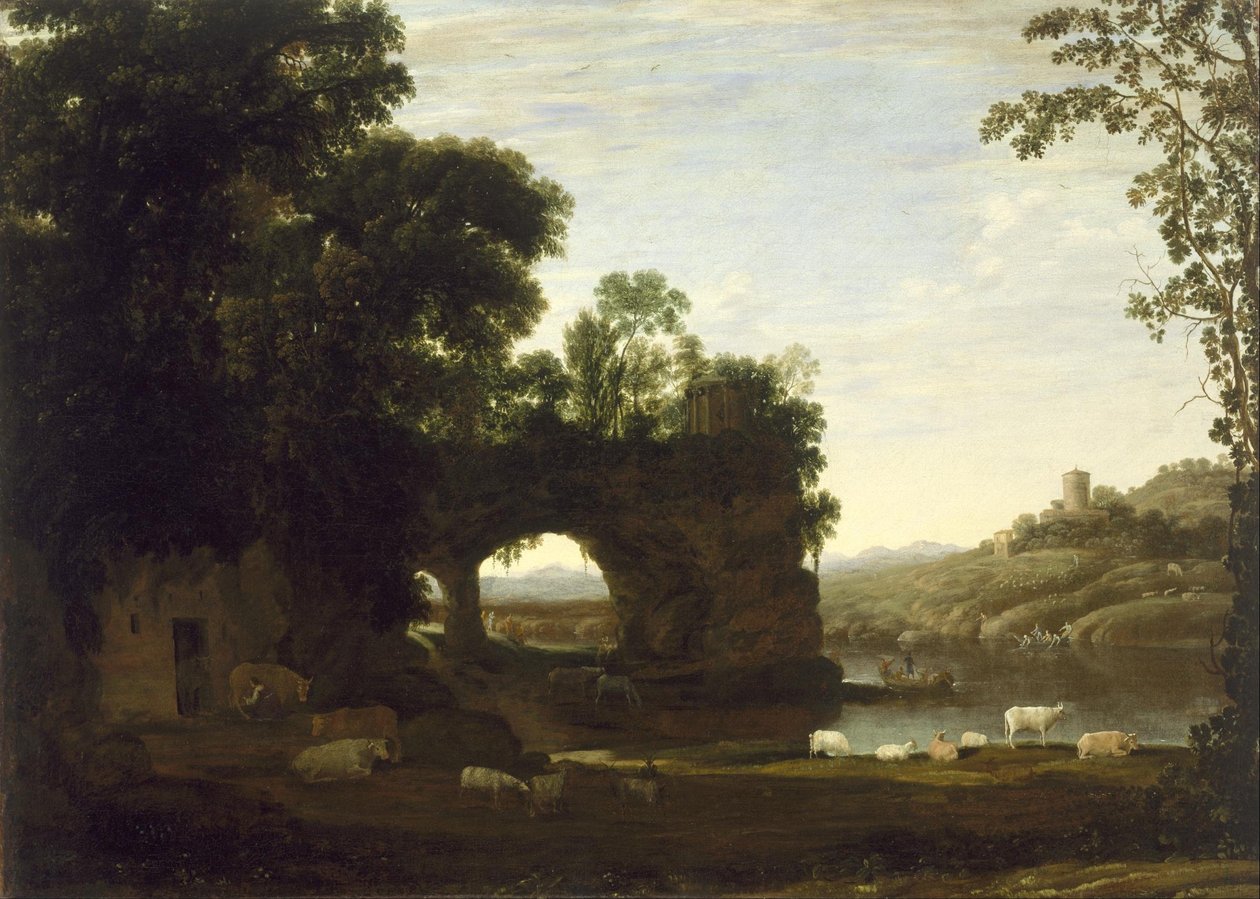 Maisema kalliokaarella ja joella tekijältä Claude Lorrain