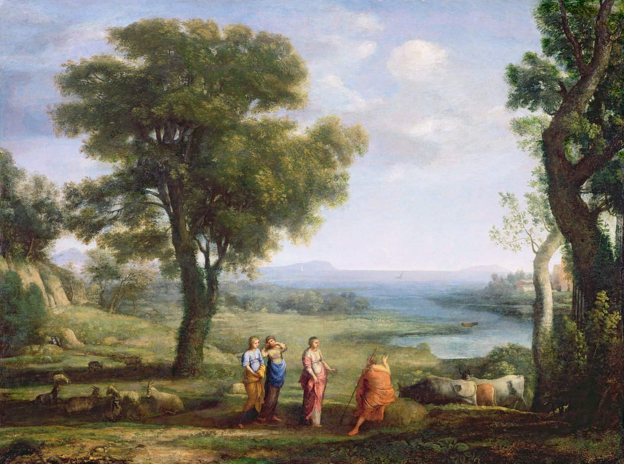 Maisema, jossa Heliadit etsivät veljeään Phaetonia tekijältä Claude Lorrain