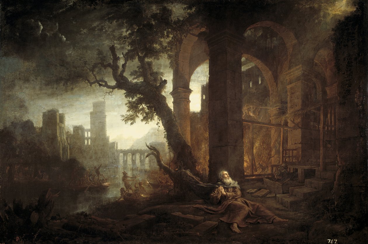 Maisema Pyhän Anthonyn kiusauksen kanssa tekijältä Claude Lorrain