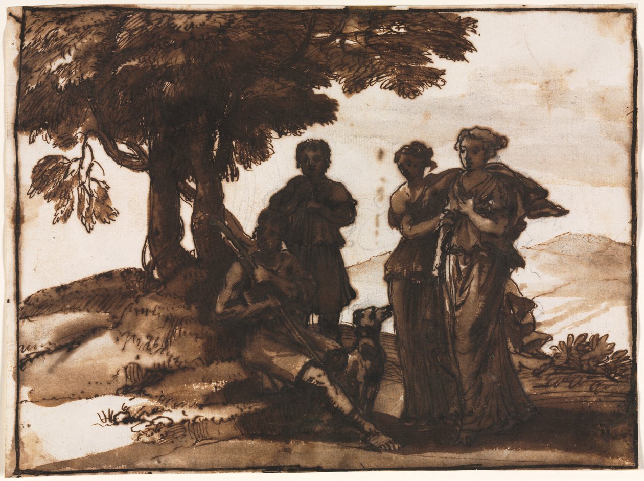 Pastoraalinen kohtaus klassisilla hahmoilla tekijältä Claude Lorrain