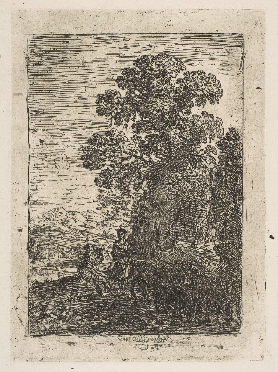 Paimen ja paimentar, n. 1630. tekijältä Claude Lorrain