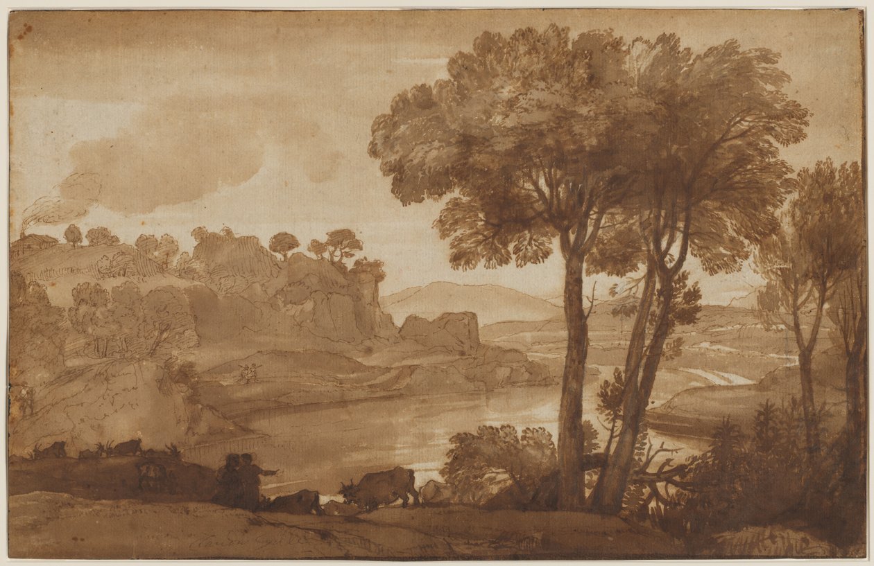 Näkymä Acqua Acetosalle (recto) tekijältä Claude Lorrain
