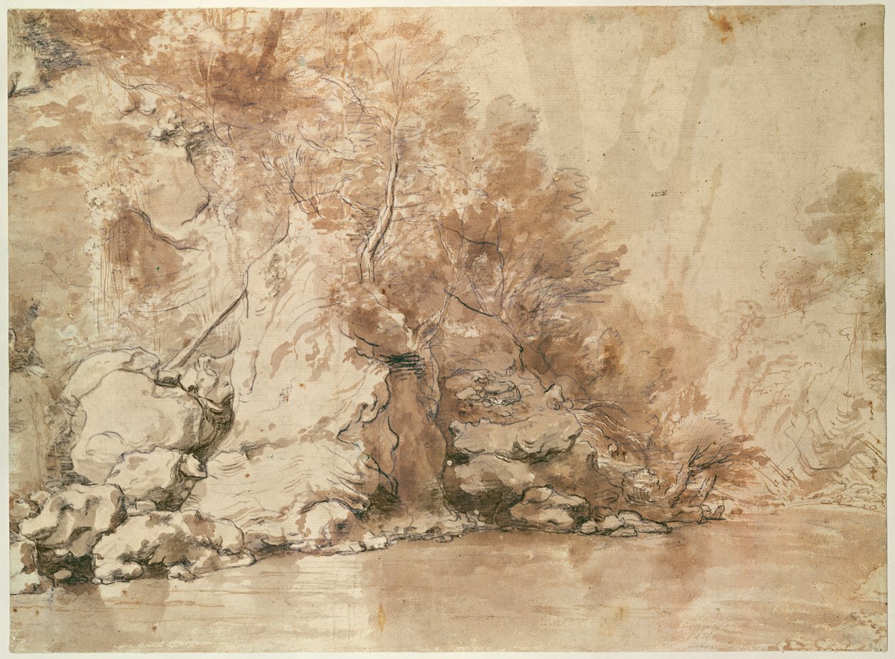 Tutkimus maisemaan (kynä ja bistre ja pesu paperille) tekijältä Claude Lorrain