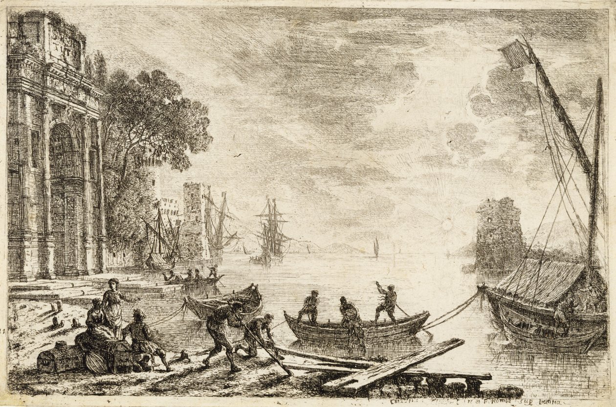 Satamakohtaus nousevan auringon kanssa, 1634 tekijältä Claude Lorrain