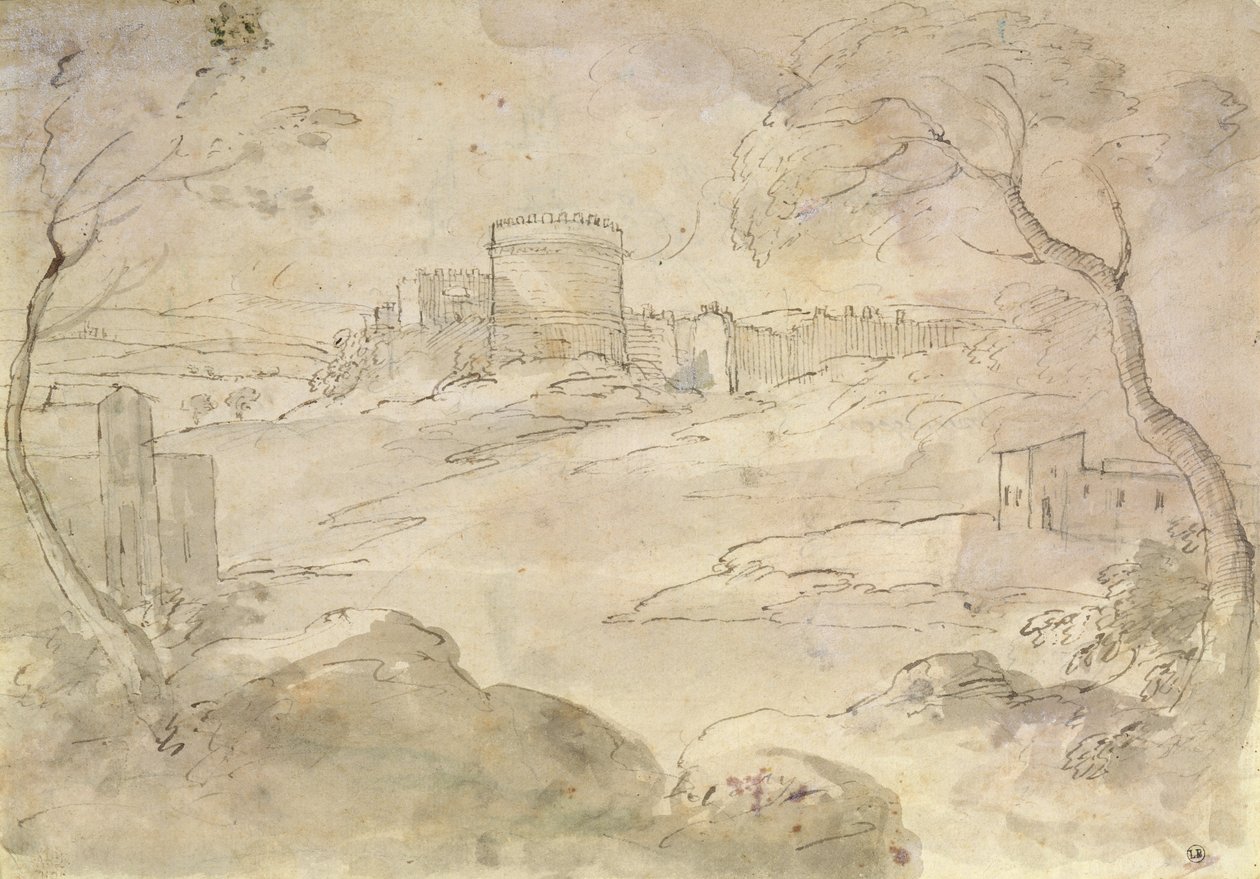 Maisema ja linnoitettu kaupunki (muste ja pesu paperille) tekijältä Claude Lorrain
