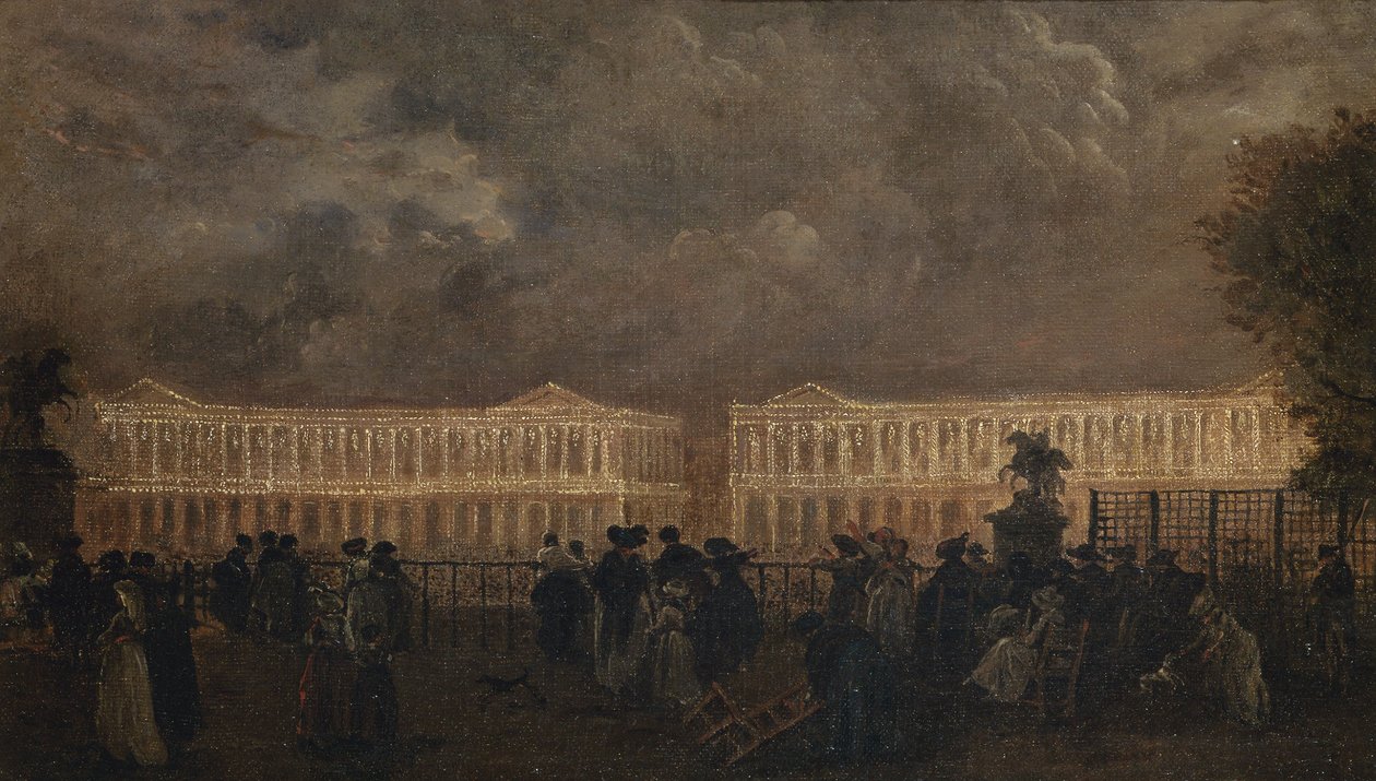 Place Louis-XV:n aukion valaistus Dauphinin syntymän yhteydessä, lokakuu 1781, noin 1781 (öljy kankaalle) tekijältä Claude Louis Chatelet