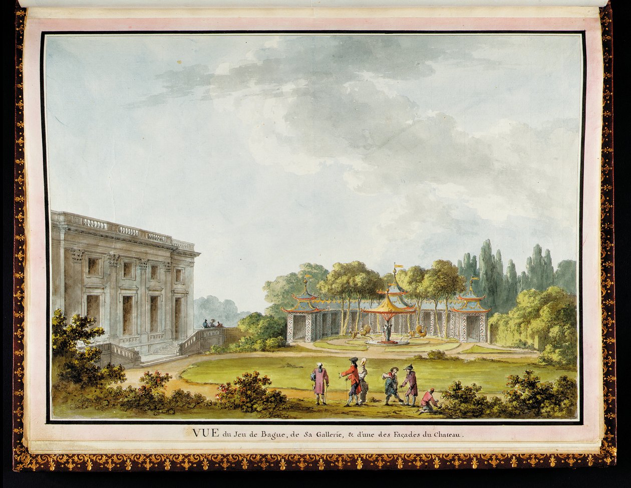"Vue de Jeu de Bague, de Sa Gallerie ja d"une des Façades du Chateau", The Queen