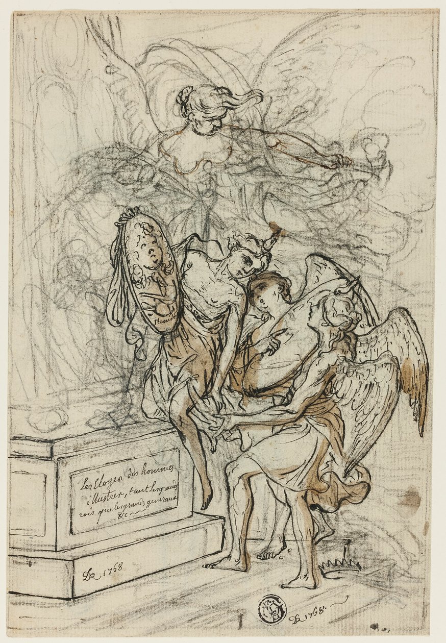 Allegoria kuningas Stanislas Leszczynskin kunniaksi (recto); Luonnos seisovasta miehestä kädet ojennettuina (käänteinen) tekijältä Claude Louis Desrais