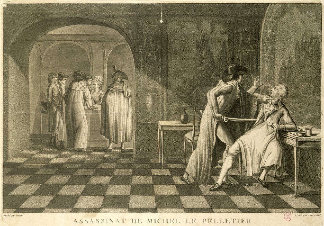 Apulaisjohtaja Louis-Michel Le Peletier de Saint-Fargeaun salamurha, 20. tammikuuta 1793 tekijältä Claude Louis Desrais