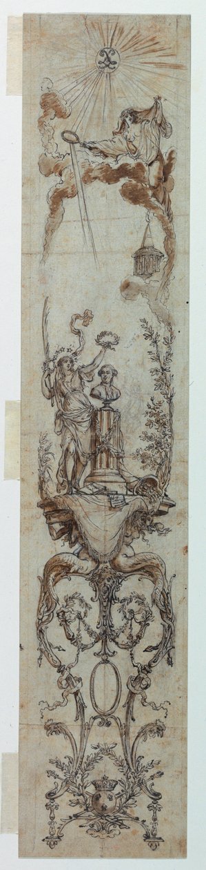 Piirustus, Maalattujen paneelien piirustukset, joissa on mukana Fortune ja Jacques Necker, 1788-90. tekijältä Claude Louis Desrais