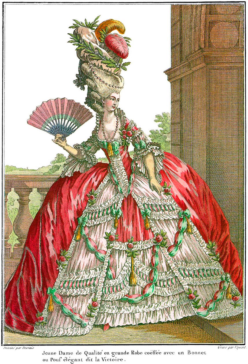 Ranskalainen hovimekko leveillä housuilla, 1778. tekijältä Claude Louis Desrais