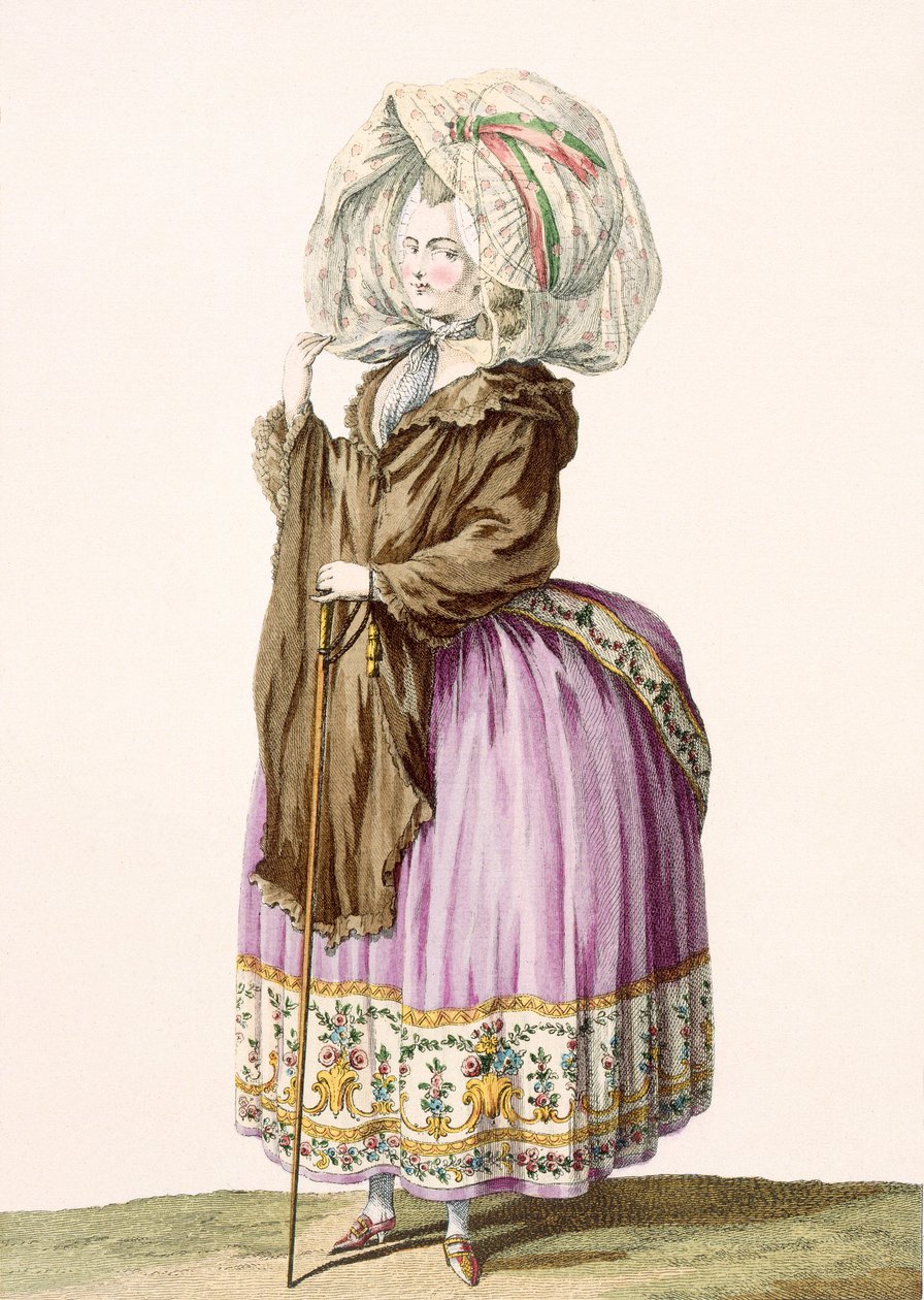 Polonoise, kaiverrus Voysard, levy nro 84 julkaisusta "Galeries des Modes et Costumes Francais", n. 1778-87 99:vaatteet; perinteinen asu; perinteinen puku; muoti; kuva; c tekijältä Claude Louis Desrais