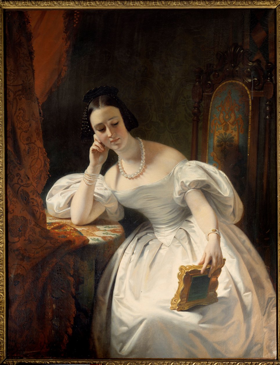 Nuori tyttö peilissä. Claude Marie Dubufen (1790-1864) maalaus tekijältä Claude Marie Dubufe