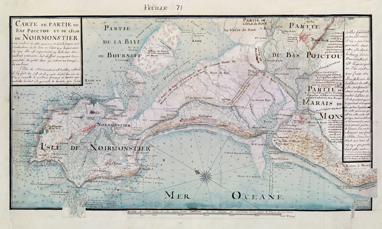 Atlas 131 H.fol 71 Kartta osan Bas-Poitousta ja Ile de Noirmoutierista, 1703 (kynä, muste ja wc paperilla) tekijältä Claude Masse