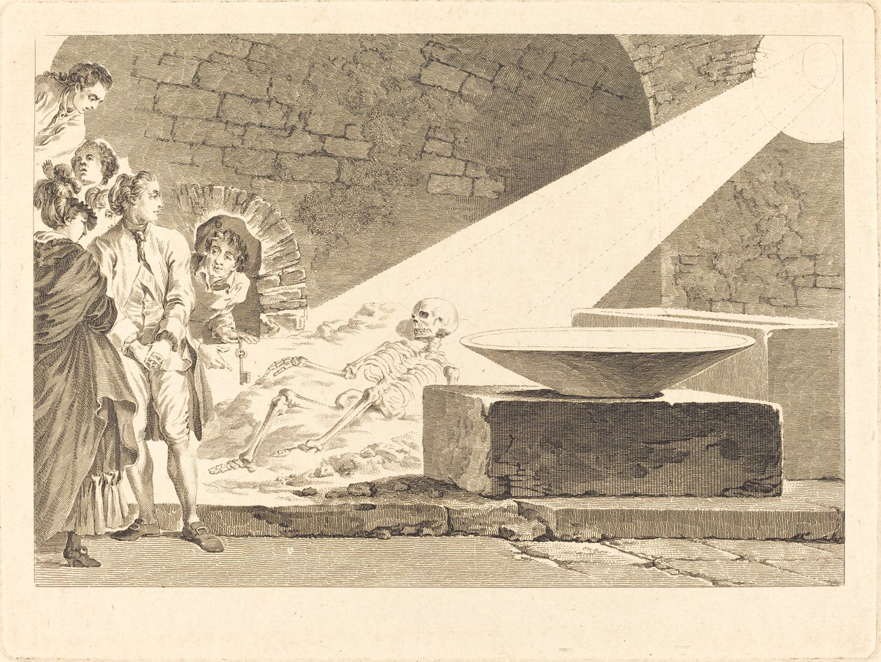 Fragonard ja Bergeret vaimoineen vierailemassa haudalla Pompejissa tekijältä Claude Mathieu Fessard after Jean Honoré Fragonard