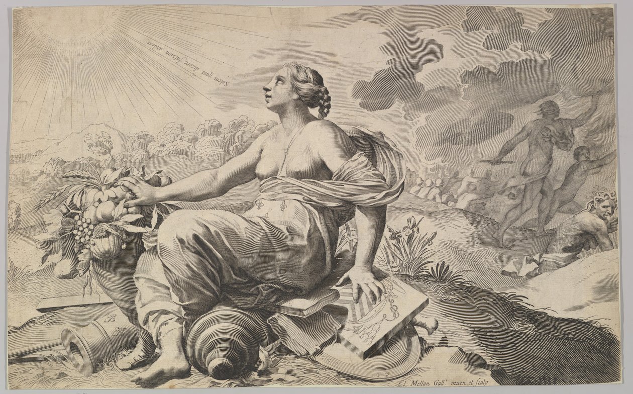 Allegoria Ranskasta Richelieu Allégorie sur la Paixin käsivarsilla. tekijältä Claude Mellan