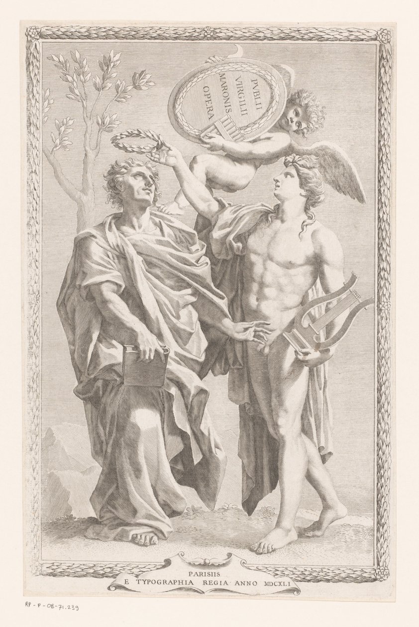Apollo kruunaa Publius Vergilius Maron Otsikko voor: Publius Virgilius Maro, Publius Virgilius Maronis Opera, 1641 tekijältä Claude Mellan