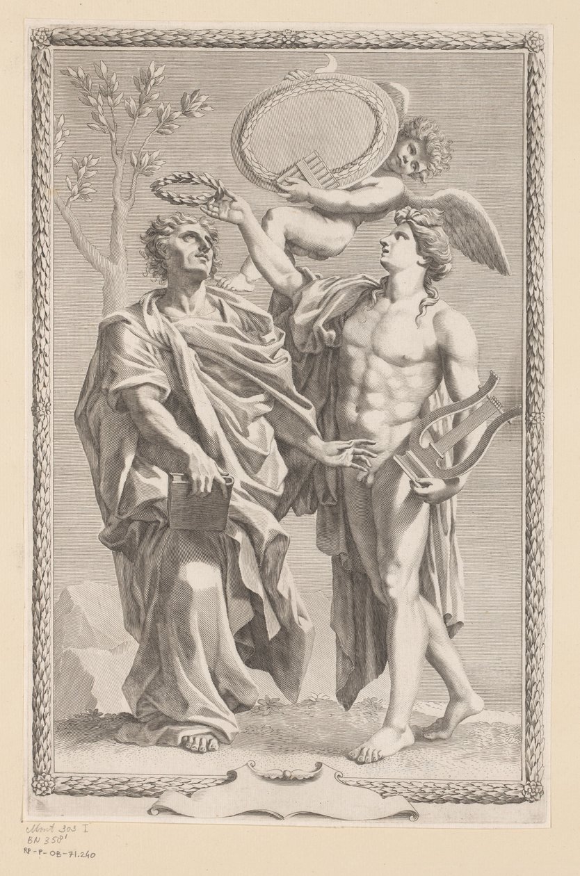 Apollo kruunaa Publius Vergilius Maron Otsikko voor: Publius Vergilius Maro, Publius Virgilius Maronis Opera, 1641 tekijältä Claude Mellan