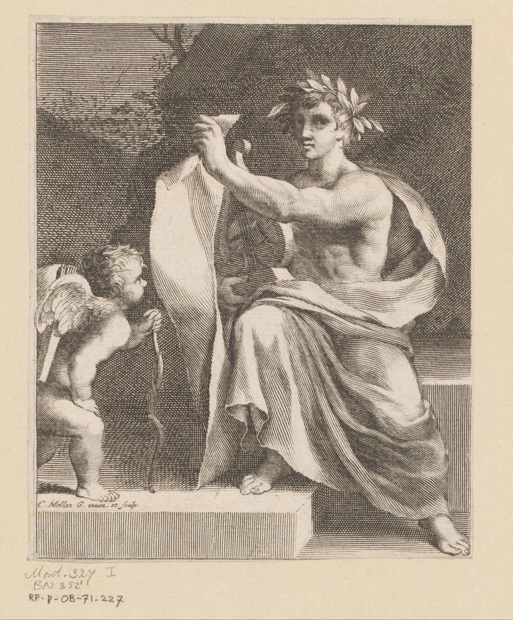Apollo rakastaa Otsikko voor: François Tristan erakko Sieur du Soliers, Tristanin rakkaudet, 1638 tekijältä Claude Mellan