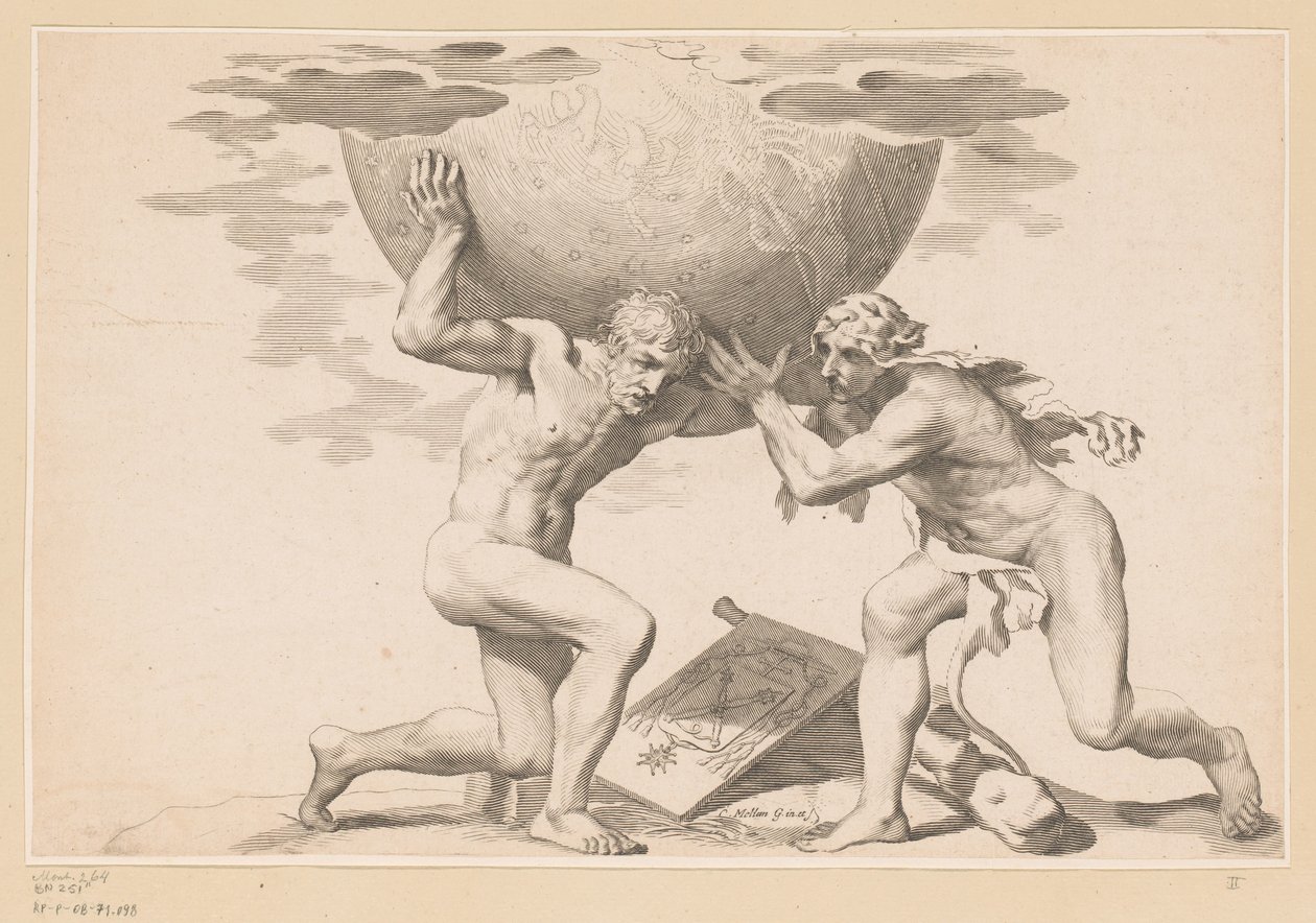 Atlas antaa taivaanpallon Herculesille tekijältä Claude Mellan