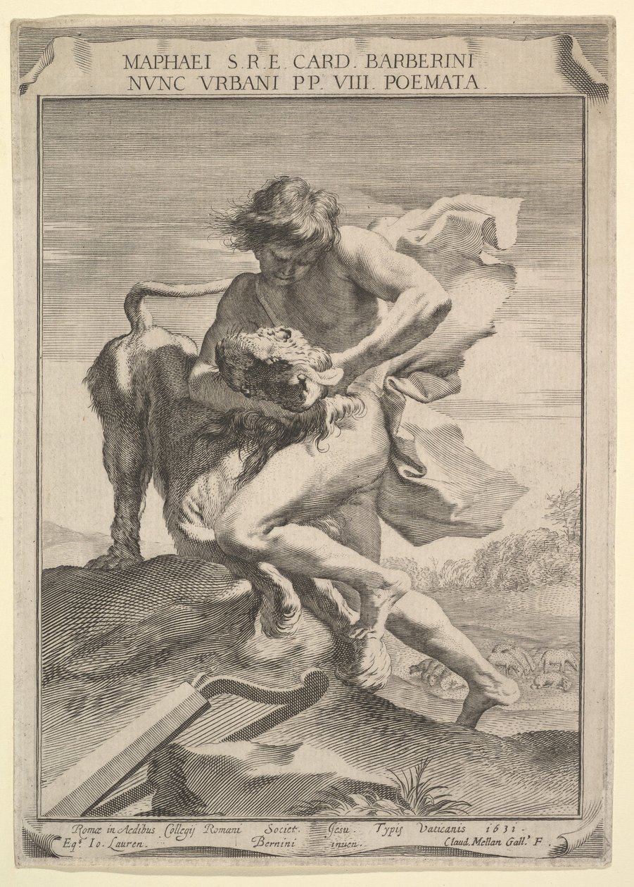David kuristaa leijonaa, 1631. tekijältä Claude Mellan