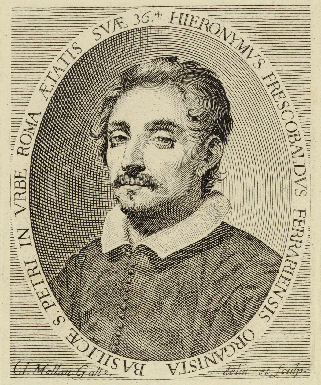Girolamo Frescobaldi (1583-1643), Claude Mellanin kaiverrus (1619). tekijältä Claude Mellan