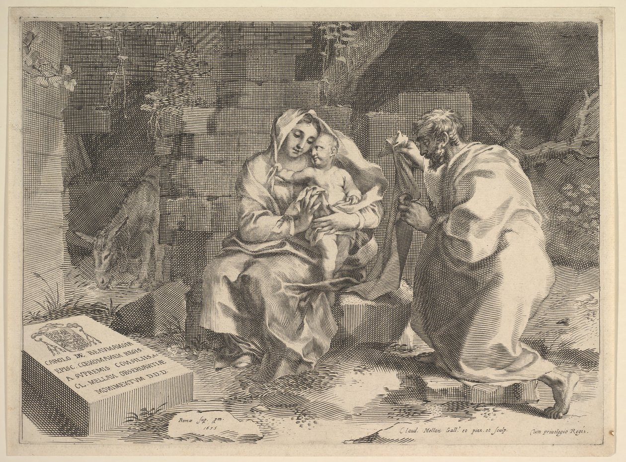 Pyhä perhe lepää lennossa Egyptiin, 1635. tekijältä Claude Mellan