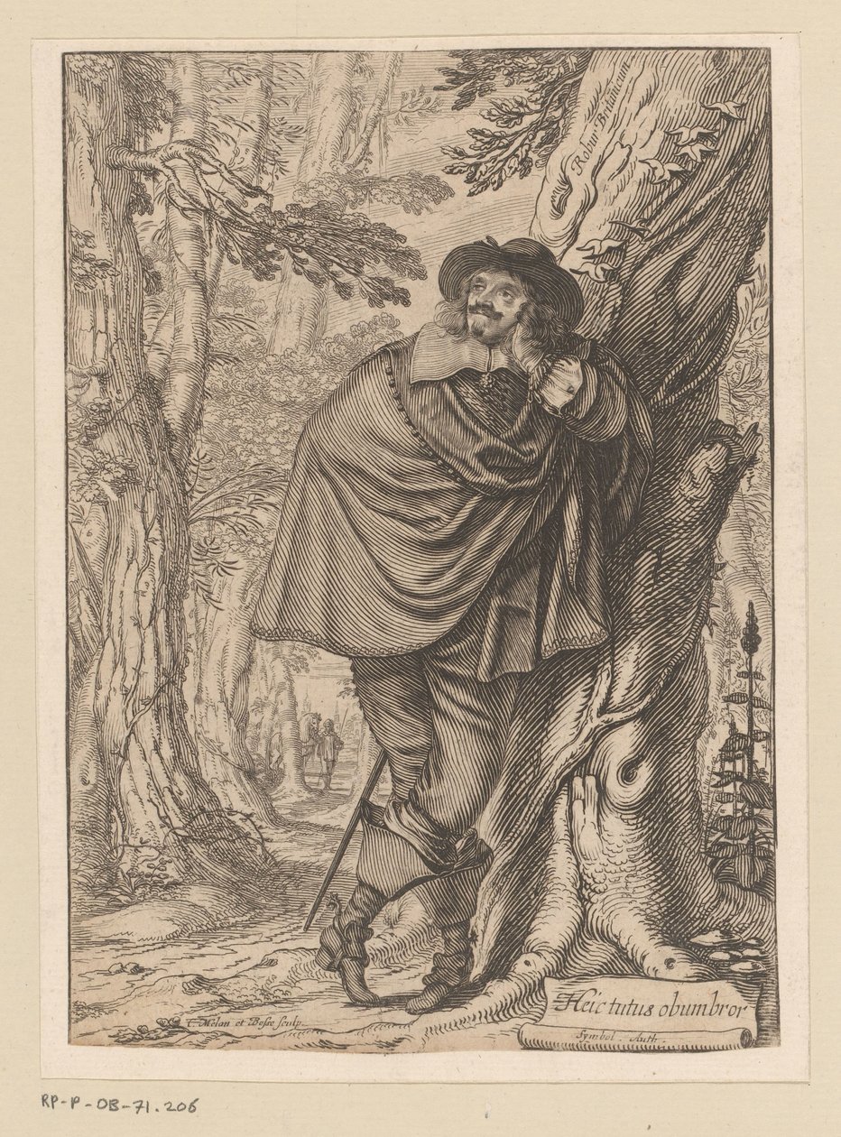 James Howell nojaa puuta vasten Nimisivu: James Howell, Dendrologie (...), 1641 tekijältä Claude Mellan