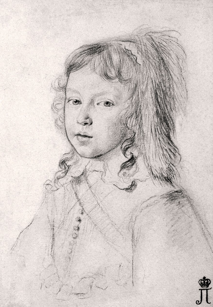 Kuningas Ludvig XIV:n (1638-1715) muotokuva lapsena (Kuningas Ludvig XIV:n (1638-1715) muotokuva lapsena), Claude Mellan (1598-1688) - Musta liitu paperille tekijältä Claude Mellan
