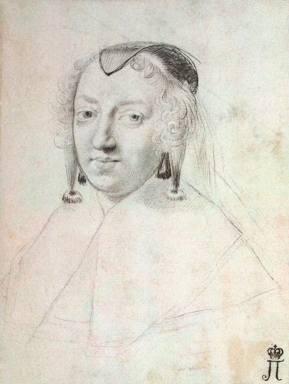 Anna Itävallan muotokuva 1601-1666, ennen vuotta 1643. tekijältä Claude Mellan