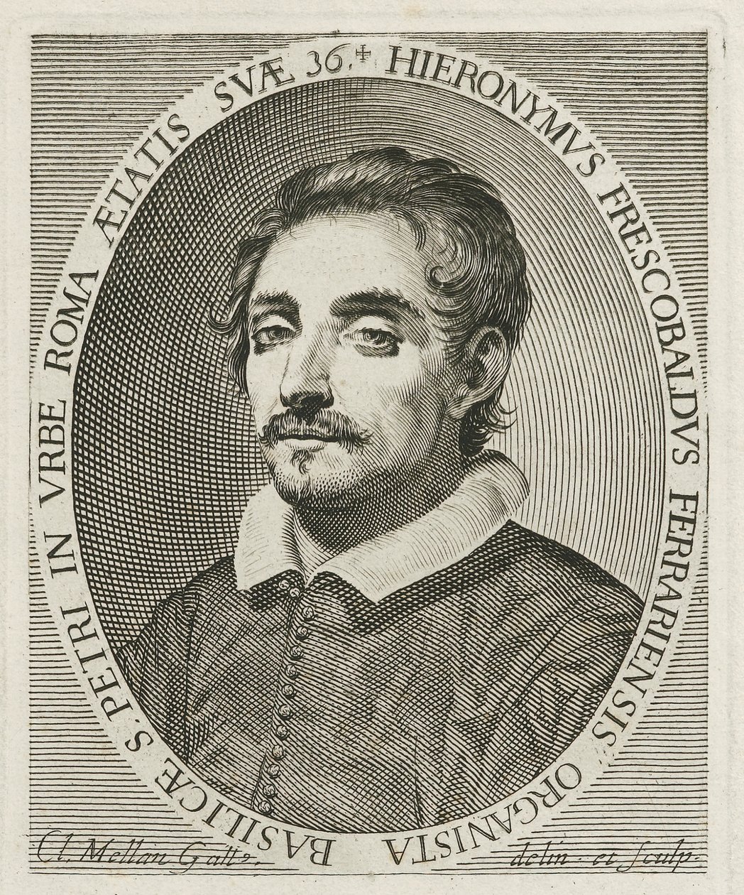 Muotokuva säveltäjä Girolamo Frescobaldista 1583-1643, 1634 tekijältä Claude Mellan