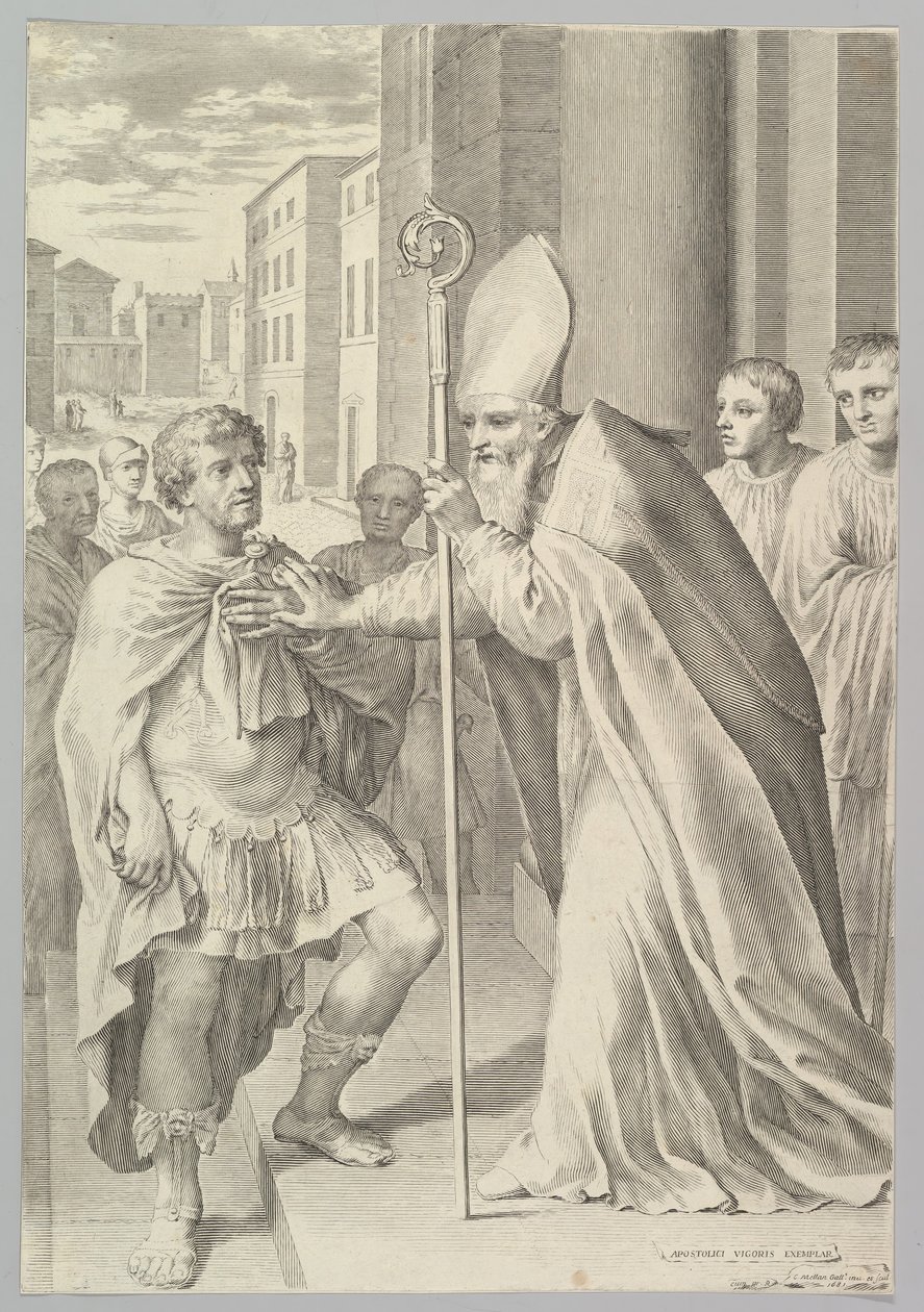 St. Ambrose, Milanon arkkipiispa, keisari Theodosius, 1681. tekijältä Claude Mellan