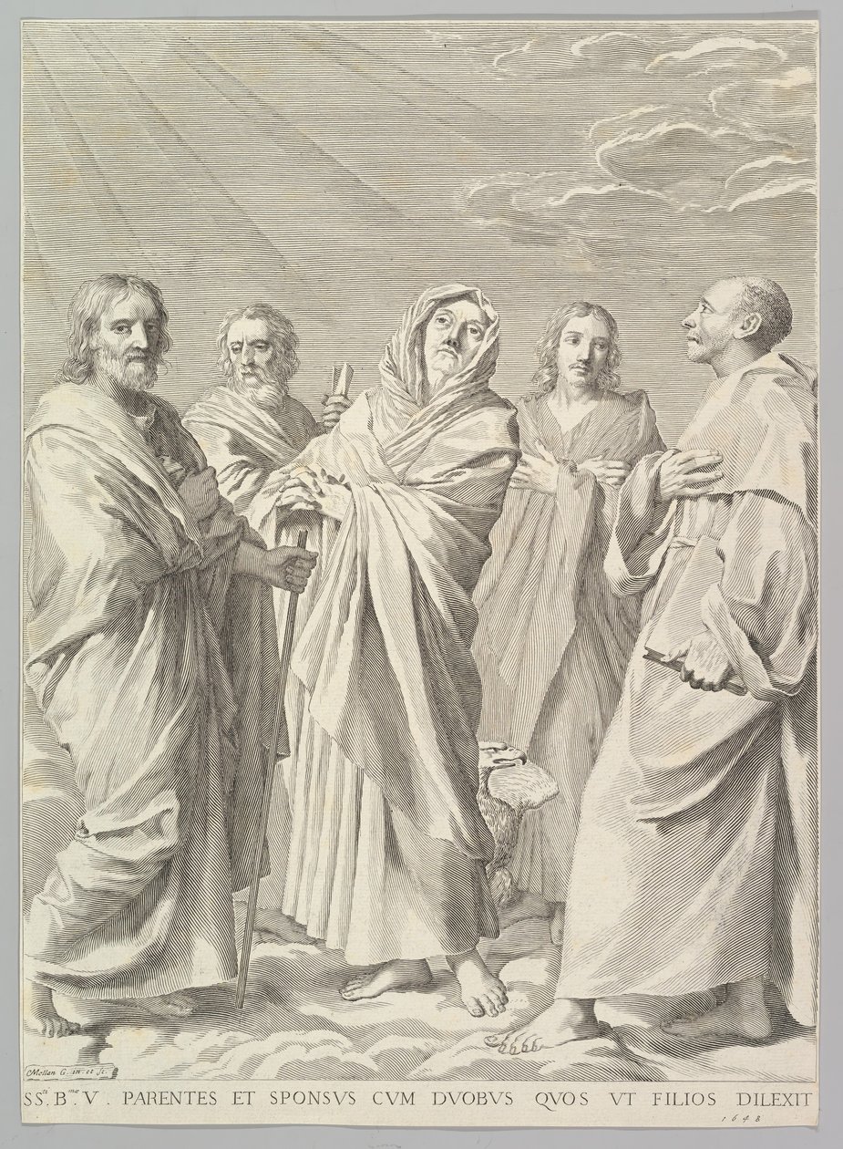 Sts. Anne, Joseph, Joachim, Bernard ja Johannes evankelista Neitsyen sukulaisuus, 1648. tekijältä Claude Mellan